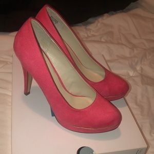Pink velvet heels